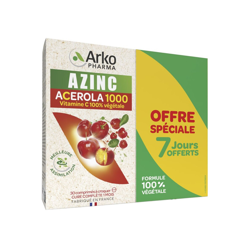 Arkopharma Azinc Acérola 1000 lot de 2 x 30 comprimés à croquer Arkopharma Azinc Acérola 1000 lot de 2 x 30 comprimés à croquer