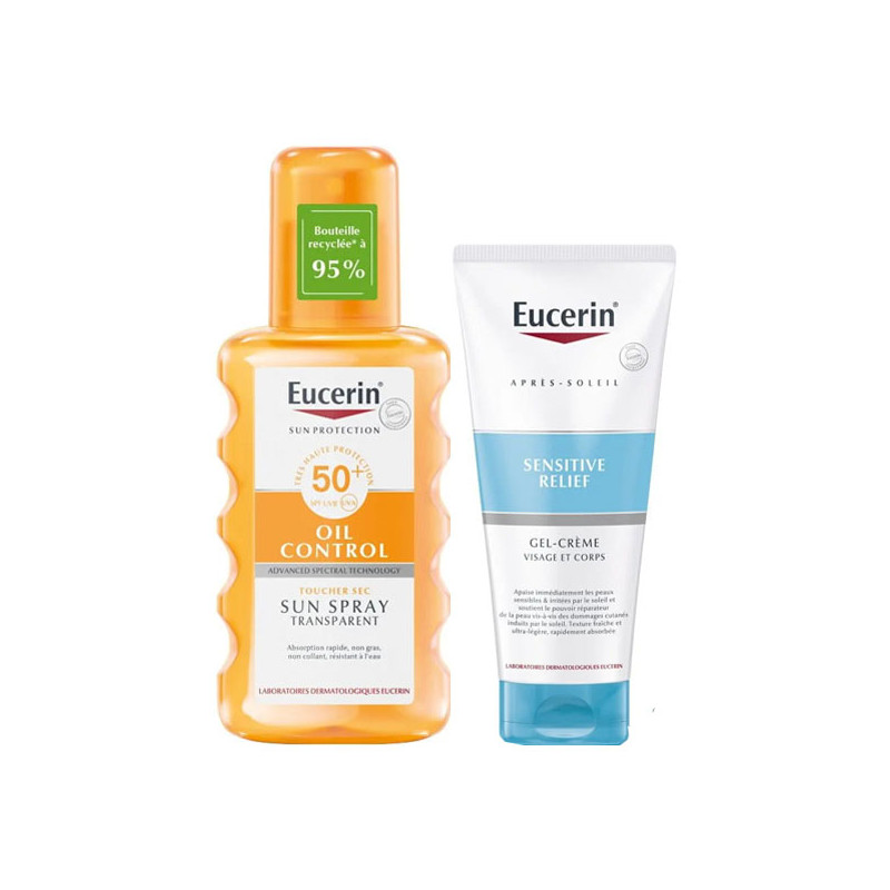 Eucerin Oil Control Spray Solaire Transparent SPF50+ 200ml + Sensitive Relief Gel-Crème Après-Soleil 50ml Eucerin Oil Control Spray Solaire Transparent SPF50+ 200ml + Sensitive Relief Gel-Crème Après-Soleil 50ml