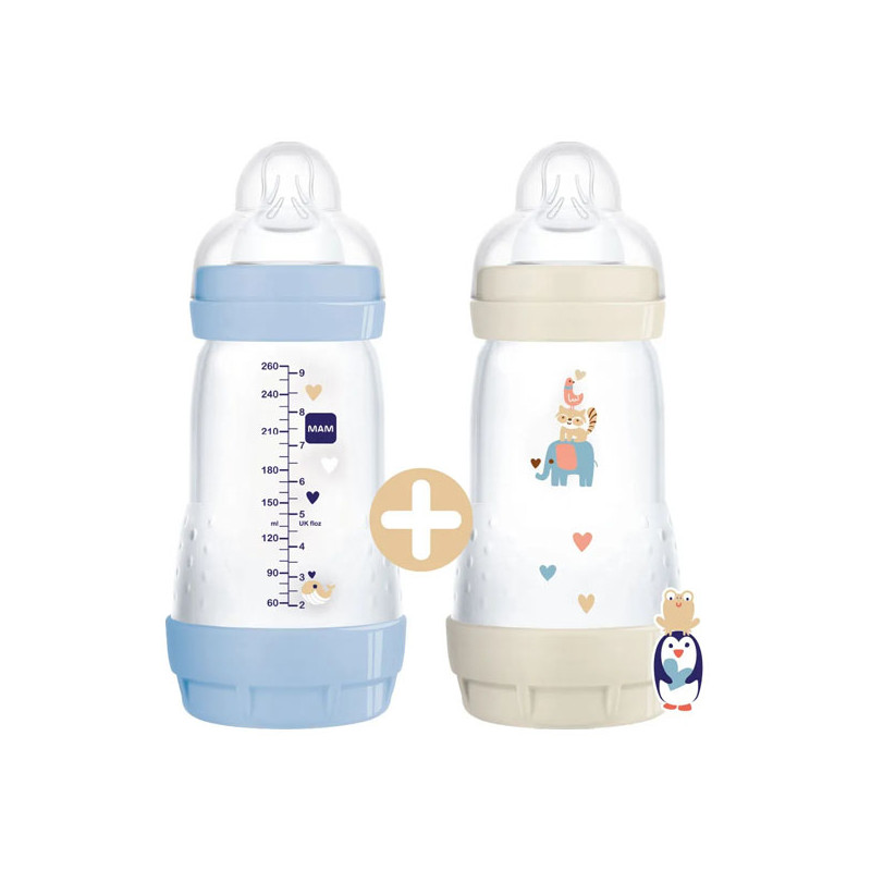 MAM Start Easy Biberon Océan & Sable anti-colique coton débit 2 - 2x260ml + Tétine plate MAM Start Easy Biberon Océan & Sable anti-colique coton débit 2 - 2x260ml + Tétine plate