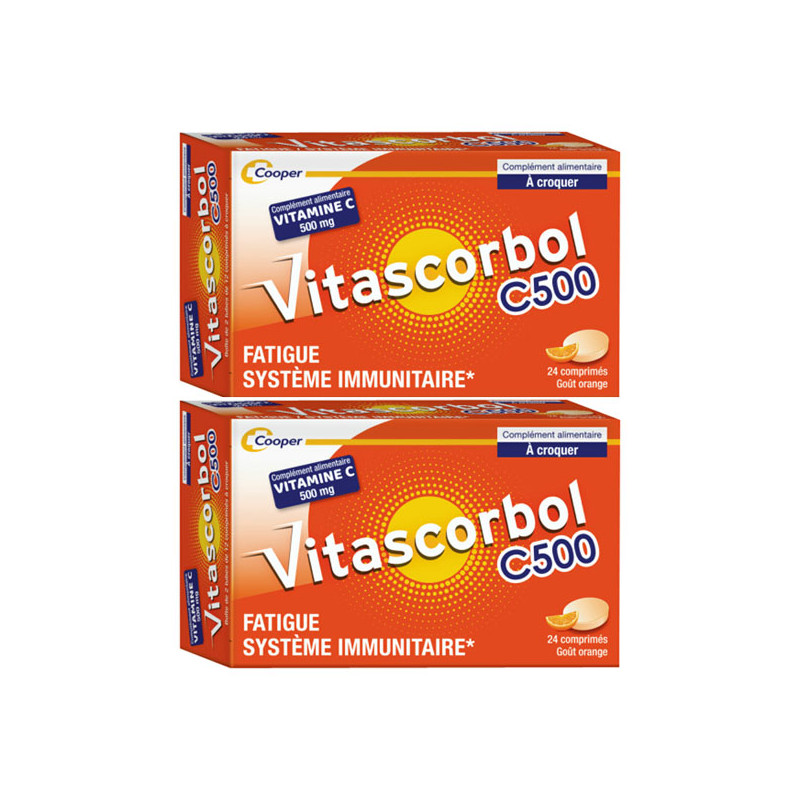 Vitascorbol C500 Vitamine C goût orange lot de 2x24 comprimés Vitascorbol C500 Vitamine C goût orange lot de 2x24 comprimés