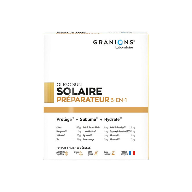 Granions Oligo'Sun préparateur solaire 3-en-1 - 1mois 30 gélules Granions Oligo'Sun préparateur solaire 3-en-1 - 1mois 30 gélules