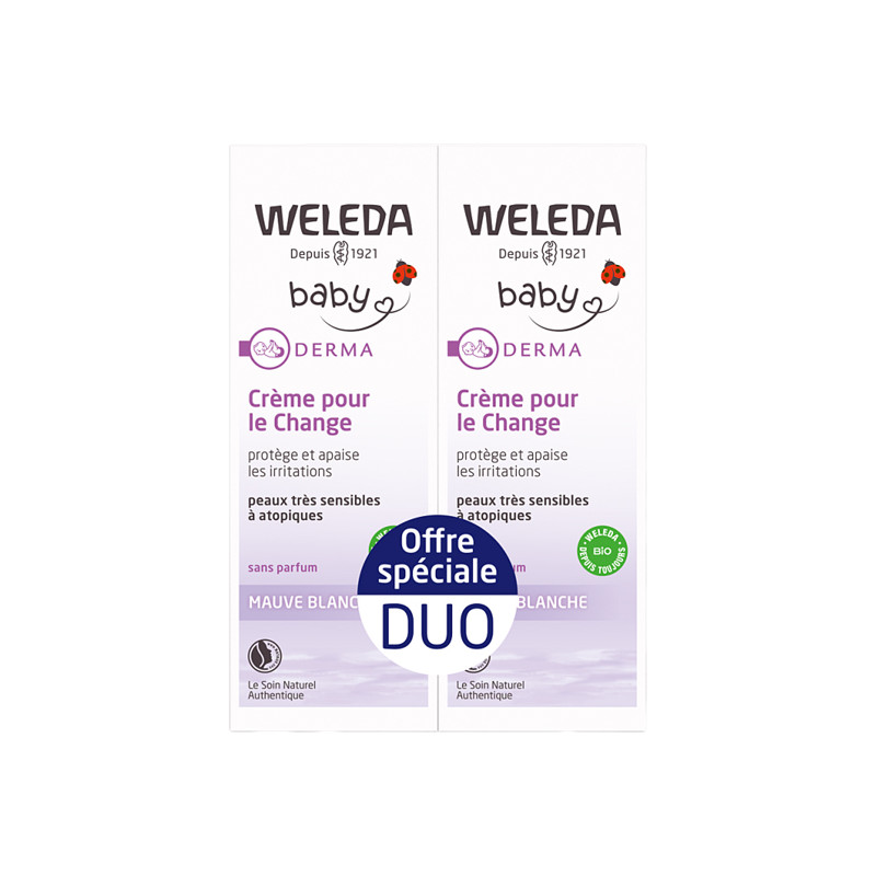 Weleda Baby Derma Crème pour le change mauve blanche lot de 2 x 50ml