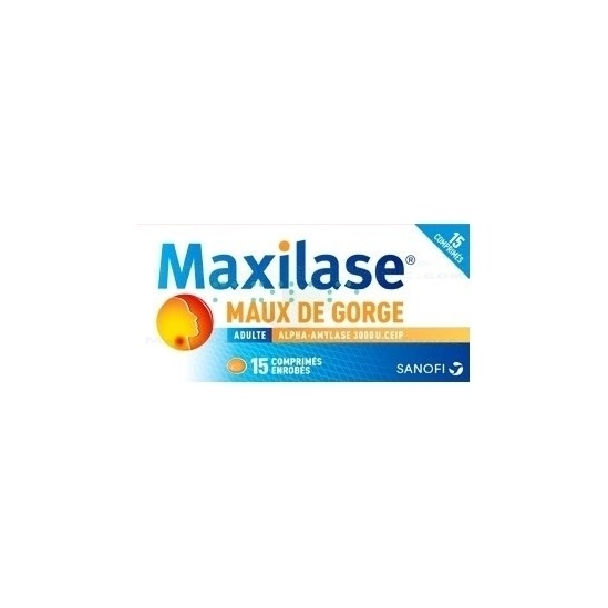 Maxilase maux de gorge alpha amylase 3000 U CEIP 15 comprimés enrobés