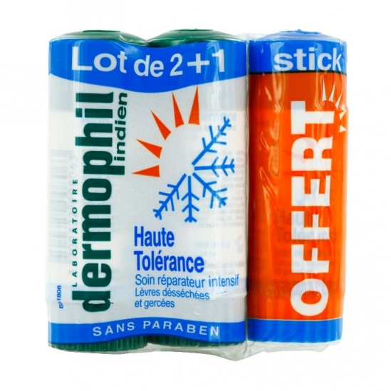 Dermophil indien haute tolérance stick lèvres lot de 2 + 1 offert