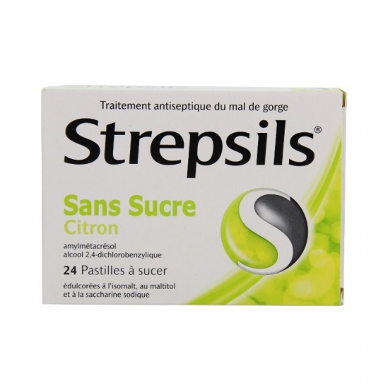 Strepsils Citron Sans Sucre 24 Pastilles édulcorées à l'isomalt au maltitol