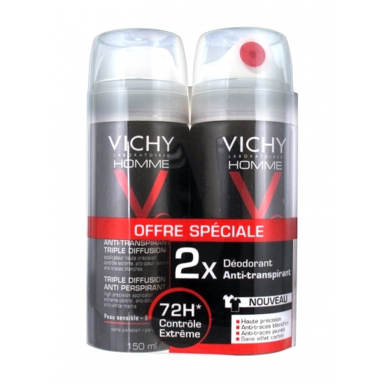 Vichy Homme Déodorant Anti-Transpirant Triple Diffusion Lot de 2x150ml