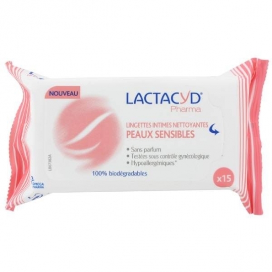 Lactacyd lingettes intimes nettoyantes peaux sensibles x 15