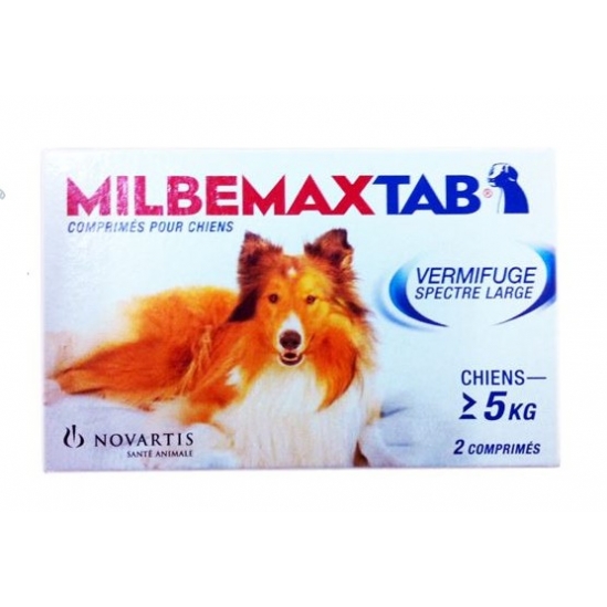 Milbemax tab vermifuge spectre large chien 5 kg et plus 2 comprimés