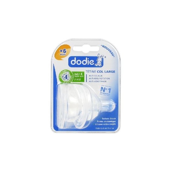 Dodie 2 Tétines Silicone Col Large +6 Mois 3 Vitesses Liquide Epais Débit 4 x2 tétines