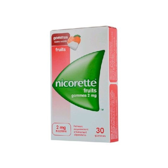 Nicorette fruits 2mg sans sucre 30 gommes à mâcher