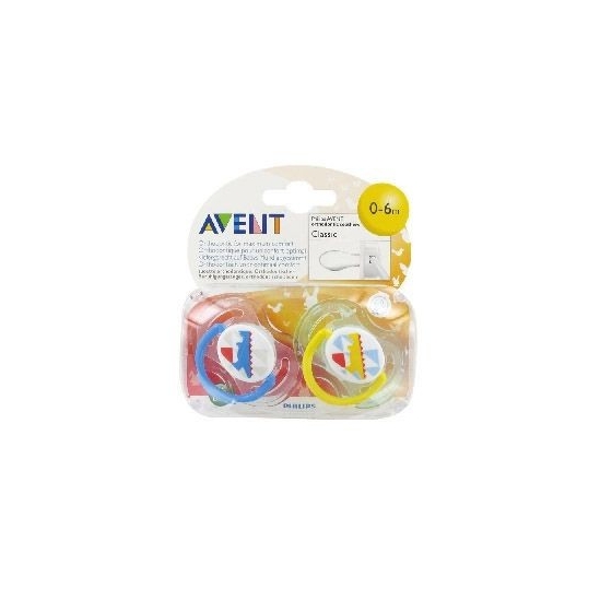 Avent 2 sucettes orthodontiques silicone classic décorées 0 à 6 mois