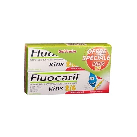 Fluocaril kids dentifrice enfant 2 à 6ans gel fraise duo 50ml