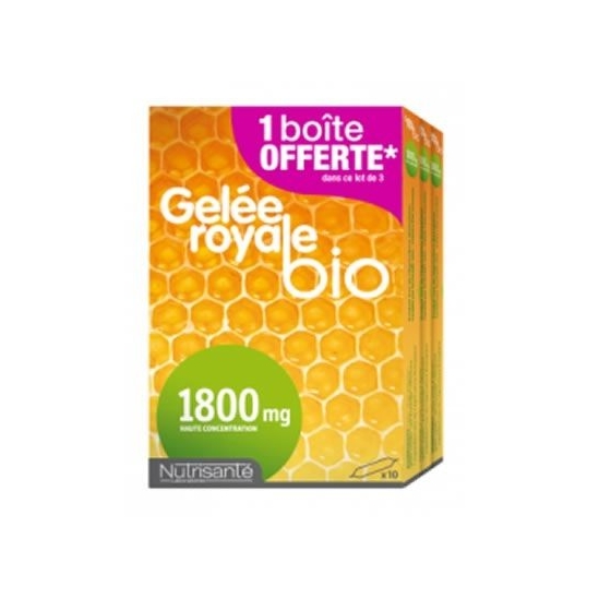 Nutrisanté Gelée Royale Bio 1800mg Lot de 3 x 10 Ampoules dont 10 Offertes