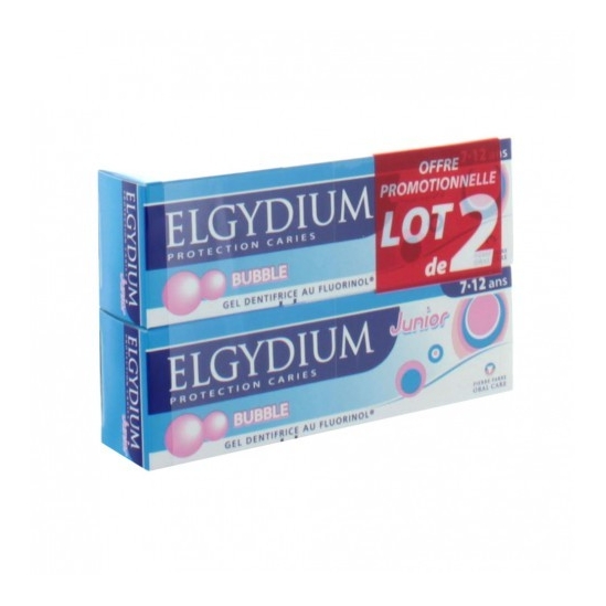 ELGYDIUM JUNIOR 7-12 ANS DENTIFRICE BUBBLE 2X50ML