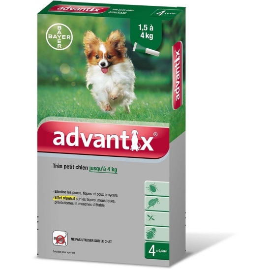 Bayer Advantix Très Petit Chien Jusqu'à 4kg 4 Pipettes