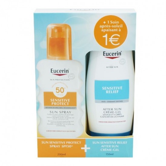 Eucerin sun spray sensitive protect SPF50 200ml + après soleil 150ml pour 1€ de plus