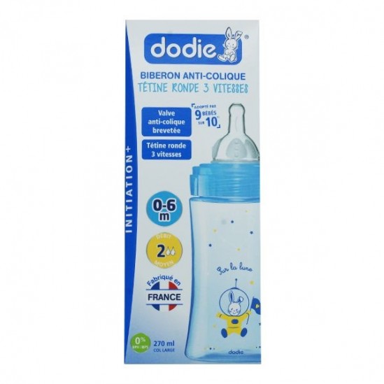 Dodie biberon initiation+ bleu tetine ronde large 270ml 