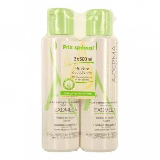 A-derma Exomega huile nettoyante émolliente duo 500ml