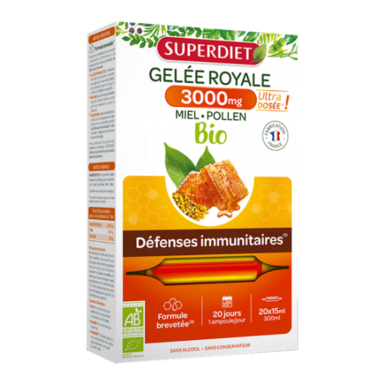 Superdiet gelée royale miel d'acacia pollen bio 20 ampoules Superdiet gelée royale miel d'acacia pollen bio 20 ampoules