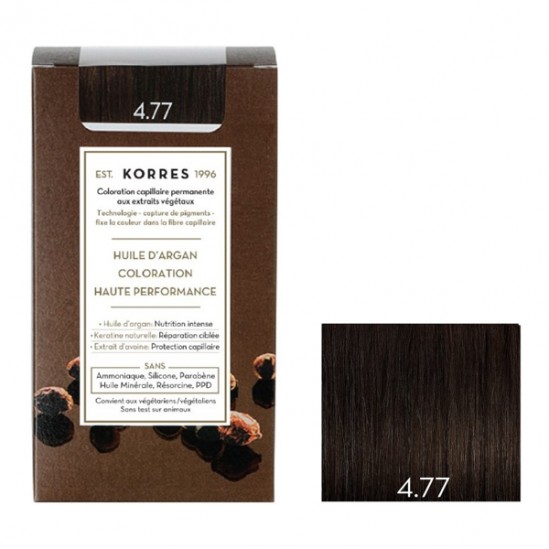 Korres huile d'argan coloration permanente 4.77 châtain marron intense Korres huile d'argan coloration permanente 4.77 châtain marron intense