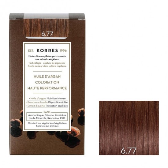 Korres huile d'argan coloration 6.77 blond foncé marron intense Korres huile d'argan coloration 6.77 blond foncé marron intense