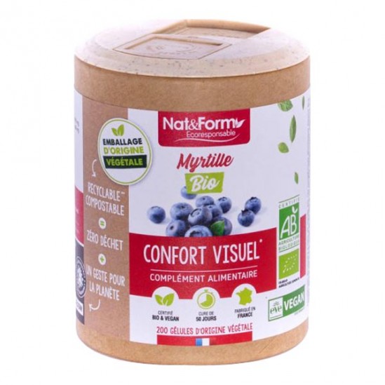 Nat&form myrtille bio confort visuel écoresponsable 200 gélules Nat&form myrtille bio confort visuel écoresponsable 200 gélules