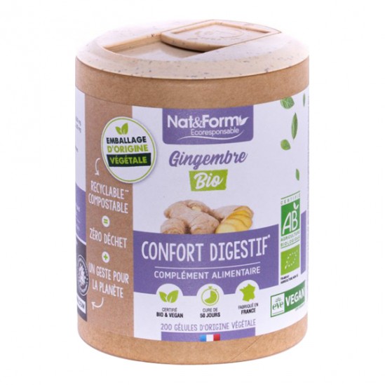 Nat&form gingembre bio écoresponsable 200 gélules Nat&form gingembre bio écoresponsable 200 gélules