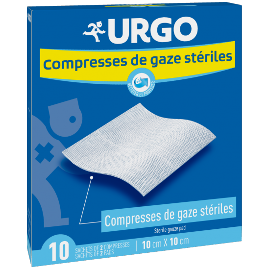 Urgo 2 compresses de gaz stériles 10cm x 10cm 10 sachets Urgo 2 compresses de gaz stériles 10cm x 10cm 10 sachets