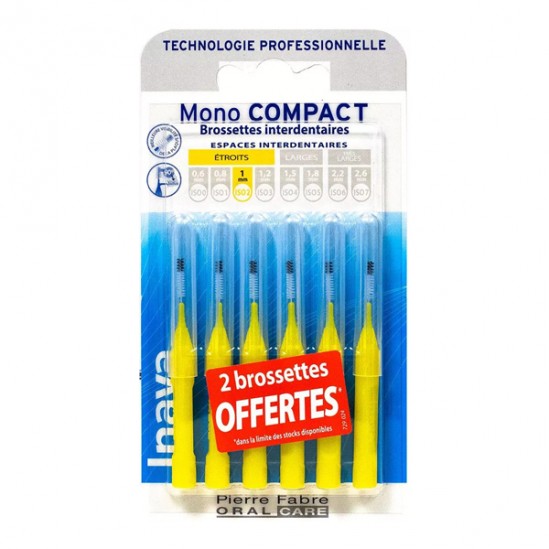 Inava mono compact jaune 6 brossettes interdentaires 1mm