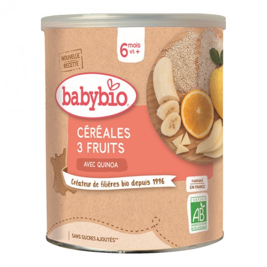 Babybio céréales 3 fruits avec quinoa 6 mois et + 220g Babybio céréales 3 fruits avec quinoa 6 mois et + 220g