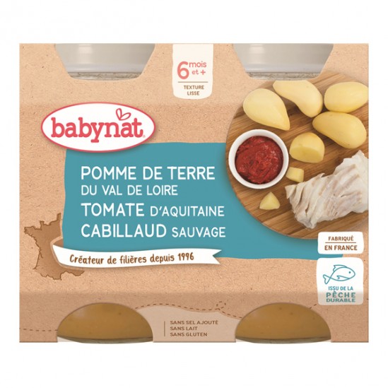Babybio pomme de terre du Centre-Val de Loire tomate cabillaud 2x200g Babybio pomme de terre du Centre-Val de Loire tomate cabillaud 2x200g