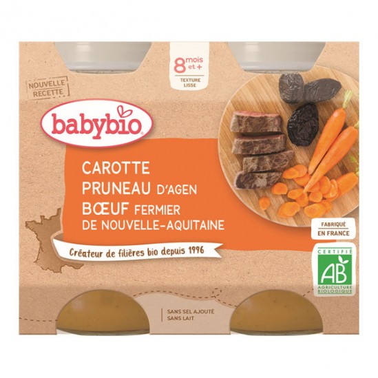 Babybio carotte pruneau bœuf dès 8 mois 2x200g Babybio carotte pruneau bœuf dès 8 mois 2x200g