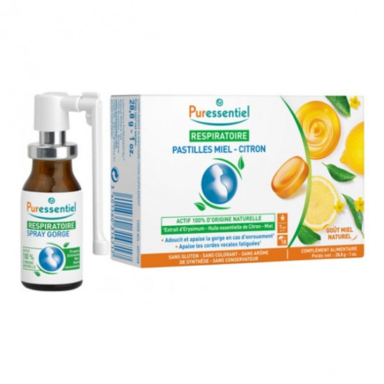 Puressentiel pack gorge spray gorge 15ml + pastilles miel citron 18 unités
