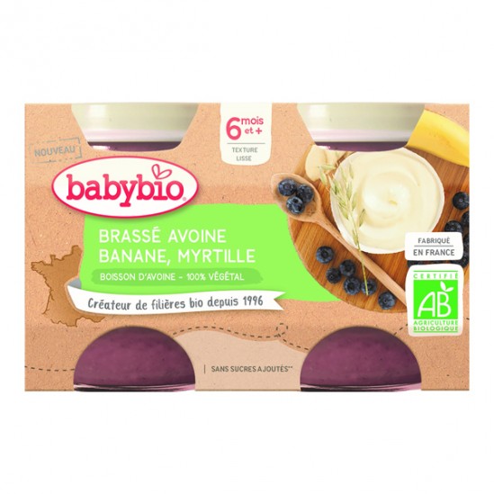 Babybio brassé avoine banane myrtille dès 6 mois 2x130g Babybio brassé avoine banane myrtille dès 6 mois 2x130g