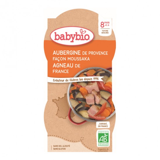 Babybio aubergine façon Moussaka agneau dès 8 mois 2x200g Babybio aubergine façon Moussaka agneau dès 8 mois 2x200g