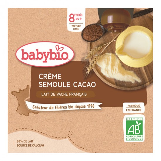 Babybio crème semoule cacao dès 8 mois pack de 4 gourdes x 85g Babybio crème semoule cacao dès 8 mois pack de 4 gourdes x 85g
