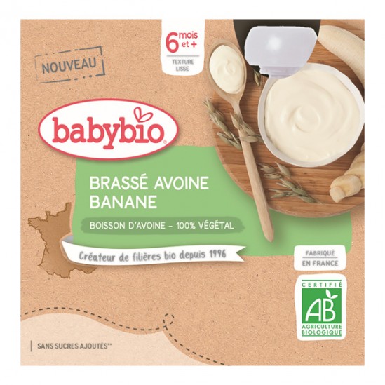 Babybio brassé avoine banane dès 6 mois 4 gourdes x 85g Babybio brassé avoine banane dès 6 mois 4 gourdes x 85g