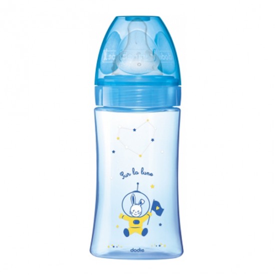 Dodie initiation+ biberon tétine 3vitesses débit 2 bleu 270ml