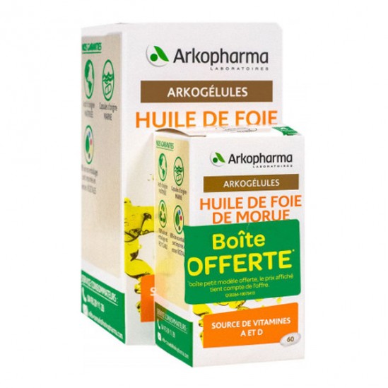 Arkopharma arkogélules huile de foie de morue 220+60 gélules Arkopharma arkogélules huile de foie de morue 220+60 gélules