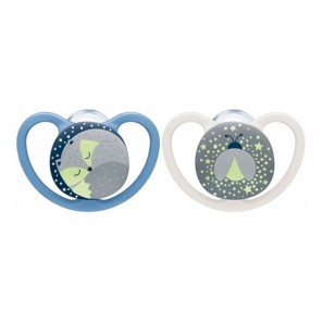 Nuk space night sucette en silicone lot de 2 18-36 mois garçon