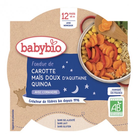 Babybio fondue de carotte maïs doux quinoa avec coriandre 230g Babybio fondue de carotte maïs doux quinoa avec coriandre 230g