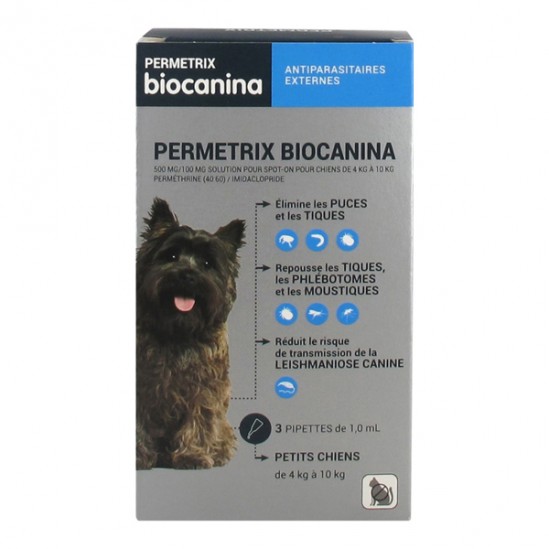 Biocanina permetrix petits chiens de 4 à 10kg 500mg/100mg Biocanina permetrix petits chiens de 4 à 10kg 500mg/100mg