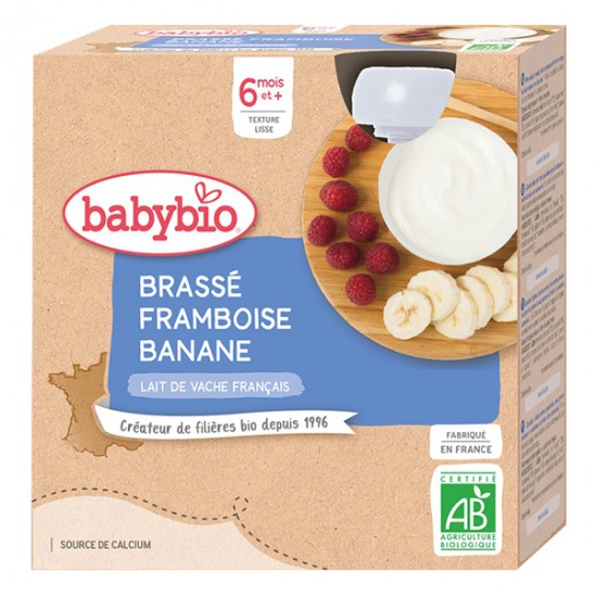 Babybio brassé framboise banane pack de 4 gourdes de 85g Babybio brassé framboise banane pack de 4 gourdes de 85g