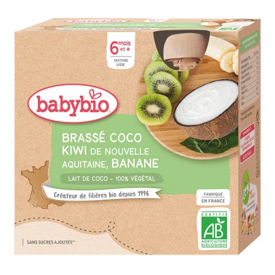 Babybio gourde brassé coco kiwi banane 4 gourdes de 85g Babybio gourde brassé coco kiwi banane 4 gourdes de 85g