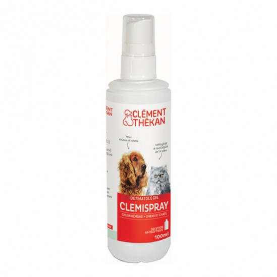 Clément thékan clemispray solution antiseptique chien et chat 100ml Clément thékan clemispray solution antiseptique chien et chat 100ml