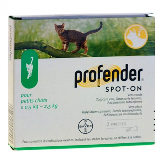 Bayer Profender Spot-On Petits Chats de 0,5Kg à 2,5Kg 2 Pipettes Bayer Profender Spot-On Petits Chats de 0,5Kg à 2,5Kg 2 Pipettes