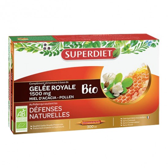 Superdiet gelée royale miel pollen bio 20 ampoules 15ml Superdiet gelée royale miel pollen bio 20 ampoules 15ml