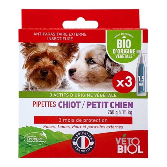 Vétobiol Pipettes chiot petit chien bio 250gr Vétobiol Pipettes chiot petit chien bio 250gr