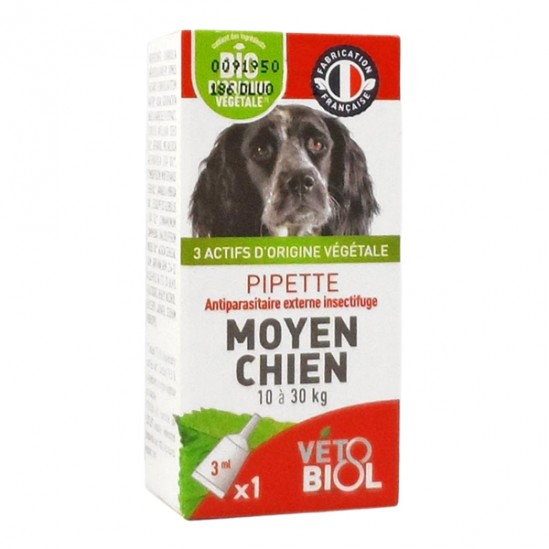 Vétobiol Pipettes antiparasitaires chien moyen bio 10kg à 30kg Vétobiol Pipettes antiparasitaires chien moyen bio 10kg à 30kg