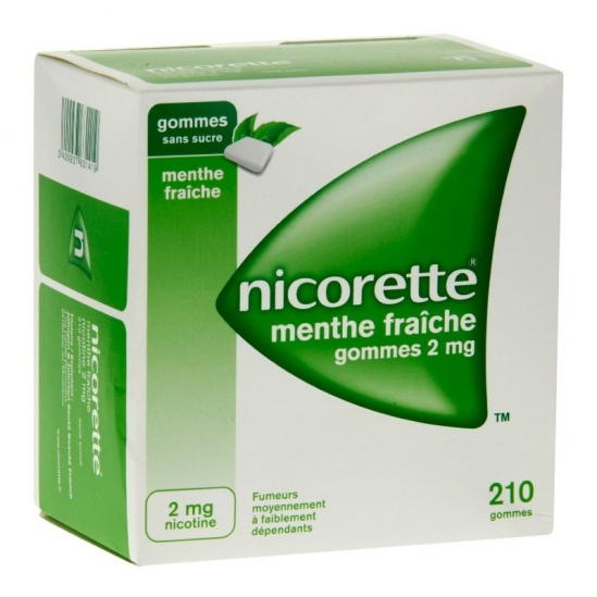 Nicorette menthe fraiche 2mg sans sucre 210 gommes à mâcher